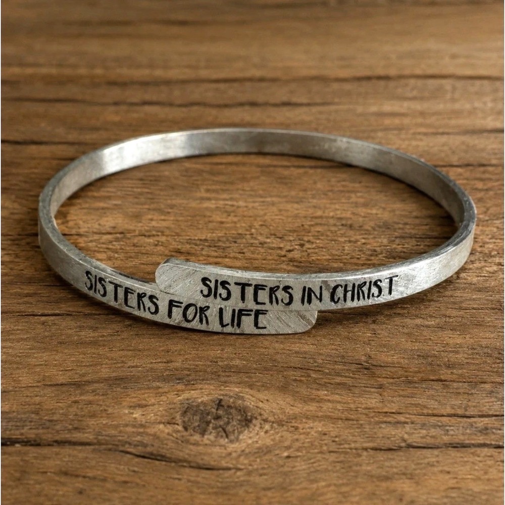 VTG Silver Tone Friendship Cuff Bracelet Sisters in Christ Sisters for Life